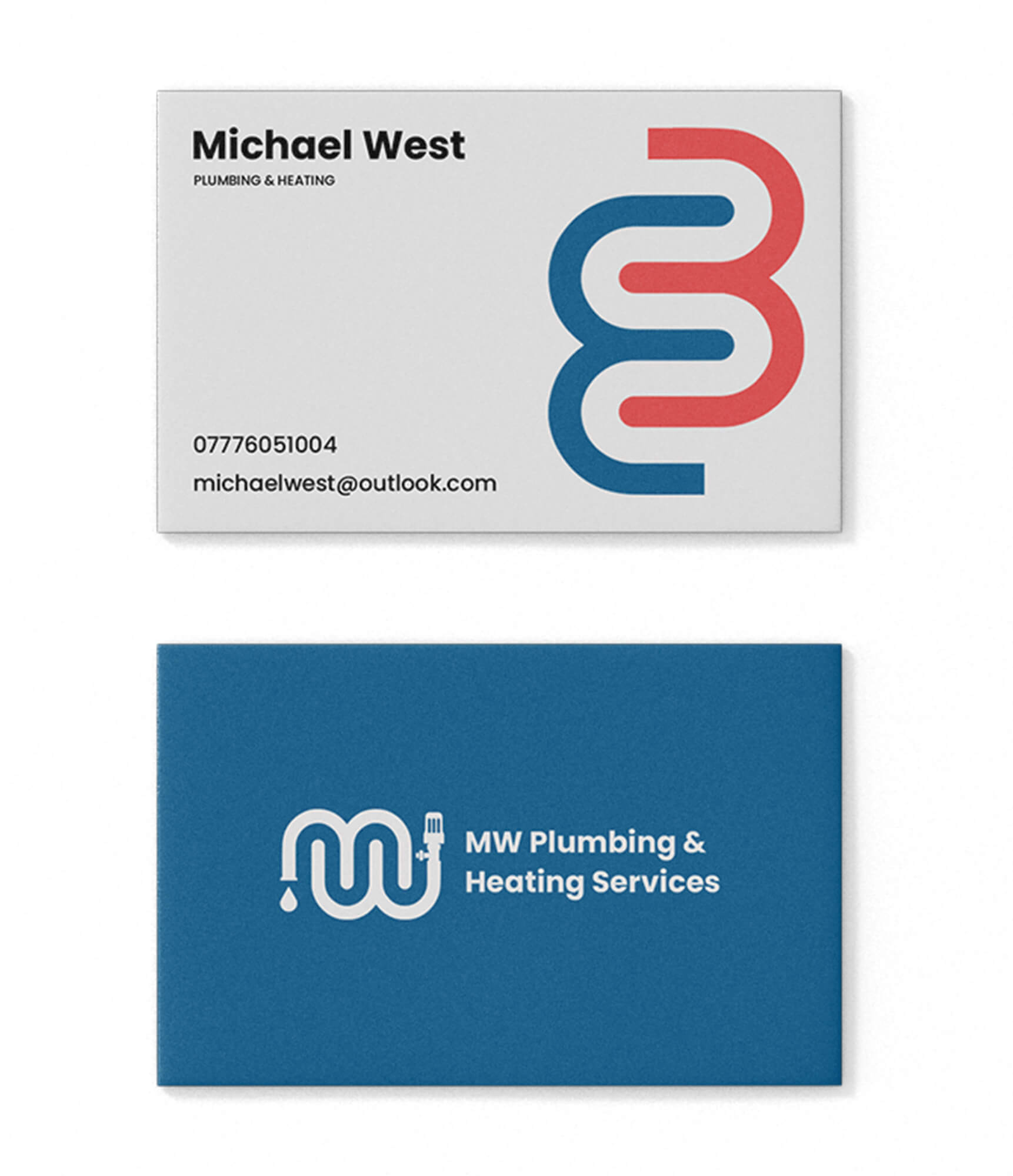 MW Plumbing and Heating Services brand identity and business cards